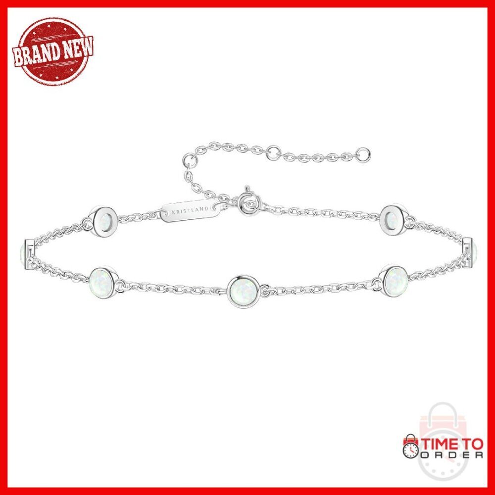 Sterling Silver Fire Opal Bracelet 7 Stone Delicate Chain Women's Jewelry